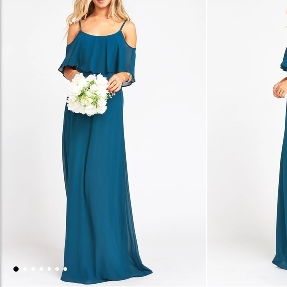 Show Me Your Mumu Caitlin Ruffle Maxi Dress Deep‎ Jade Chiffon Sz XXS - Picture 2 of 9